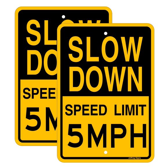 Sign Joffreg Slow Down Speed Limit 5 MPH 43 x 30 cm, aluminio