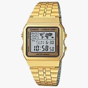 Reloj Casio World Time, Dorado, Acero Inoxidable, Para Hombre - Modelo A500Wga-9D