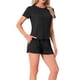 thumbnail image 4 of INSPIRE CHIC Conjuntos de Pijama para Mujer, Camiseta de Manga Corta con Cuello Redondo y Shorts con Volantes, Conjunto de 2 Piezas para Estar en Casa con Bolsillo M Negro, 4 of 6