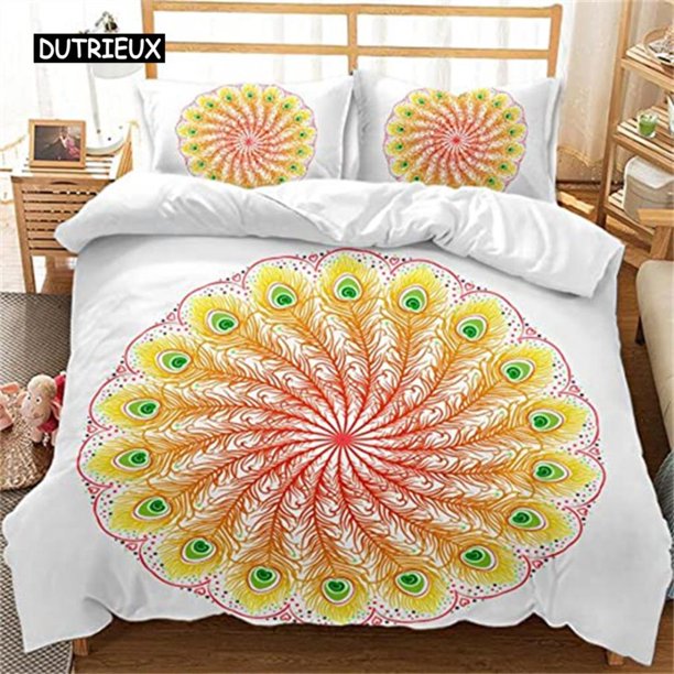 x2243 Bed SheetsPeacock Feather Duvet Cover Feather Theme Bedding Set Microfiber Floral Quilt Cover Twin For Teen Boys Girls Bedroom Decor 3-Piece Bedding Set (1 Duvet Cover + 2 Pillow Shams) nj2243