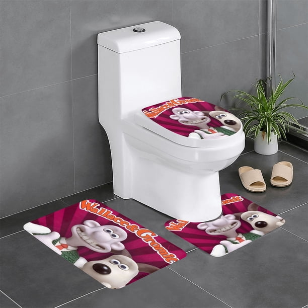 Película Sin Título de Wallace y Gromit Juego de 3 alfombras de baño de coral fleece: tapete de baño + alfombra de inodoro en forma de U + funda de tapa de inodoro en forma de O