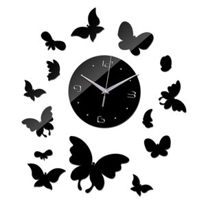Magideal - Reloj De Pared De Mariposa Creativo, Pegatina De Pared De Espejo Acrílico Diy, Relojes Silenciosos, Decoración De Relojes Para El Hogar Y La Sala De E , Negro Negro2