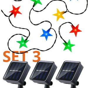 Genérico - Set 3 Guirnalda Solar Estrellas Rgb 50 Led Jardin 6 Metros