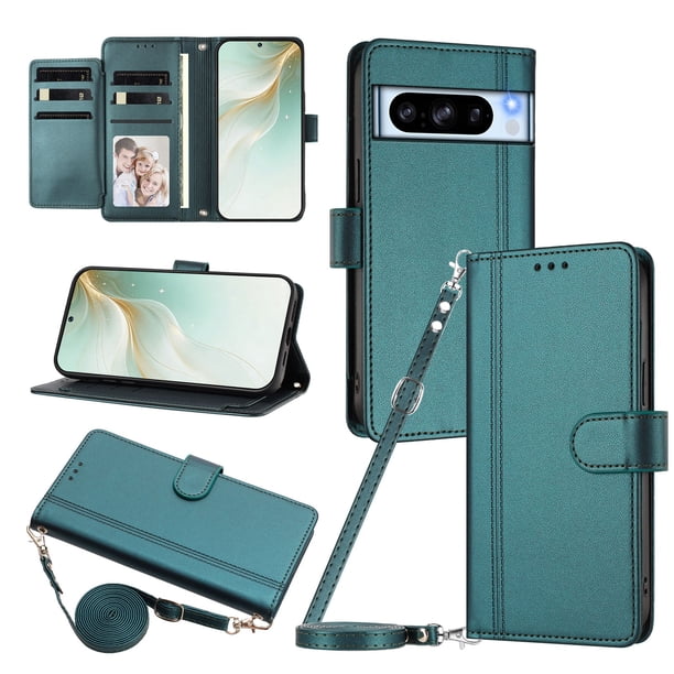 Google Pixel 8 Pro Funda Billetera con Cierre Magnético, Verde Oscuro