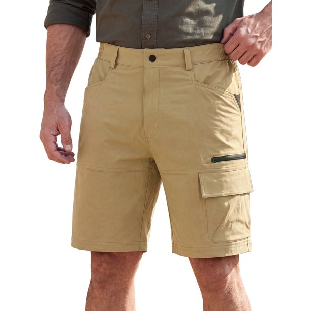 INSPIRE CHIC Pantalones Cortos de Carga de Verano para Hombre con Bolsillos para Senderismo al Aire Libre y Golf para un Estilo de Vida Activo L Caqui