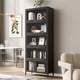 thumbnail image 2 of 76.75'' Tall Iron Display Cabinet with Glass Doors, 5-Tier Steel Barister Bookcase with LED Lights for Collectibles, Modern Style Curio Cabinet for Home Living Room Office Study & Playroom - Black, 2 of 3