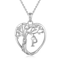 Heshpaws 925 Collar De Árbol Eterno De La Vida De Plata De Ley Para Mujeres A-Z Carta Inicial Collar, Regalo De Joyería De Cumpleaños Aniversario