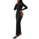 thumbnail image 4 of INSPIRE CHIC Vestido de Cuello Alto para Mujer Casual Fiesta Club Ajustado de Manga Larga Pequeño Negro, 4 of 5