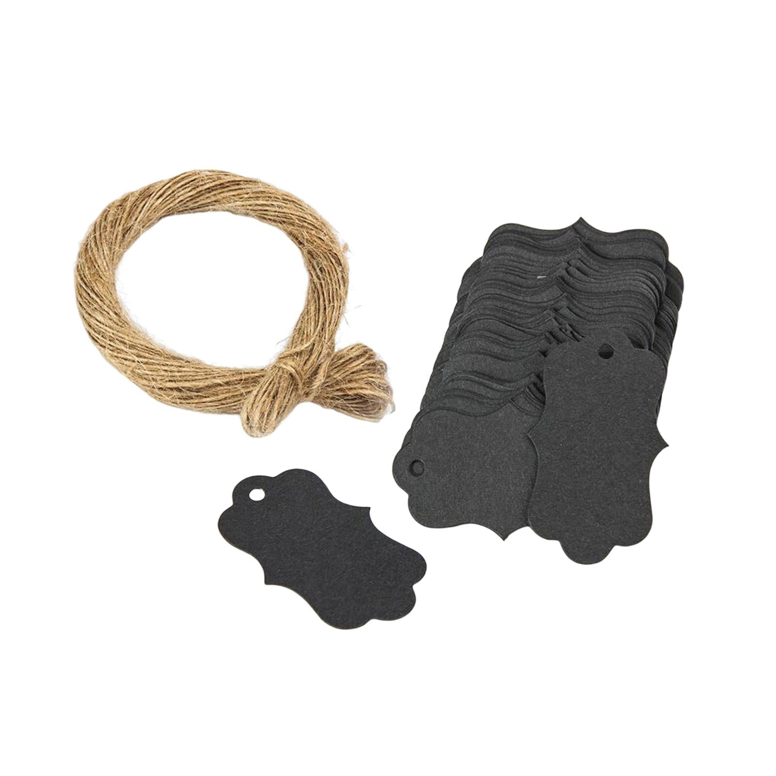 Magideal - Etiquetas De Papel Sin Terminar, 100 Uds., Teñido Con Cuerda, Adornos De Placa, Manualidades, Decoración Colgante Para Fiesta De Navidad, Cumpleaños, Negro