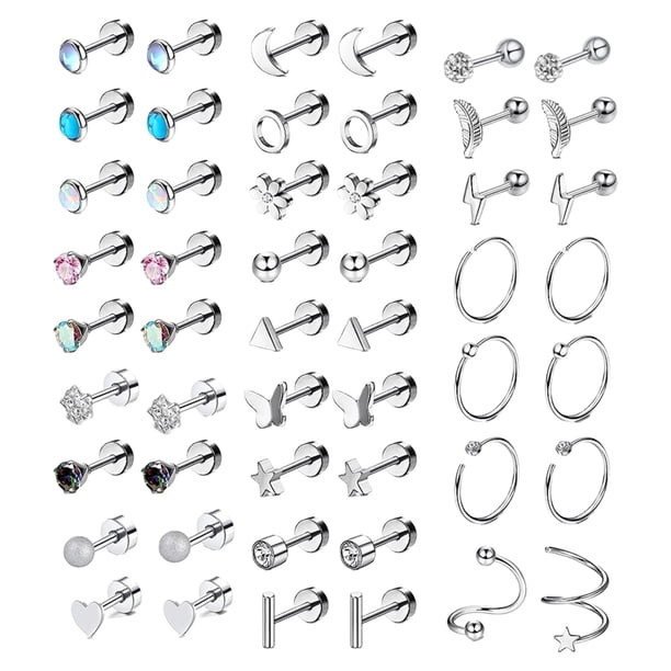 Pendientes de tuerca para piercing, pendientes para mujer, joyería para piercing de labio, anillos para la nariz, pendientes de cartílago de moda, 50