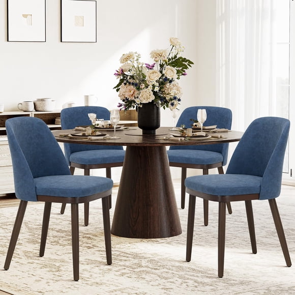 Silla COLAMY juego de 4, azul, tapizada con patas de madera