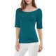thumbnail image 1 of INSPIRE CHIC Camisetas de Mujer para Regreso a Clases con Cuello de Barco, Mangas Medias, Ajustadas, para Capas, Camiseta Suave Talla S Azul Verde, 1 of 8
