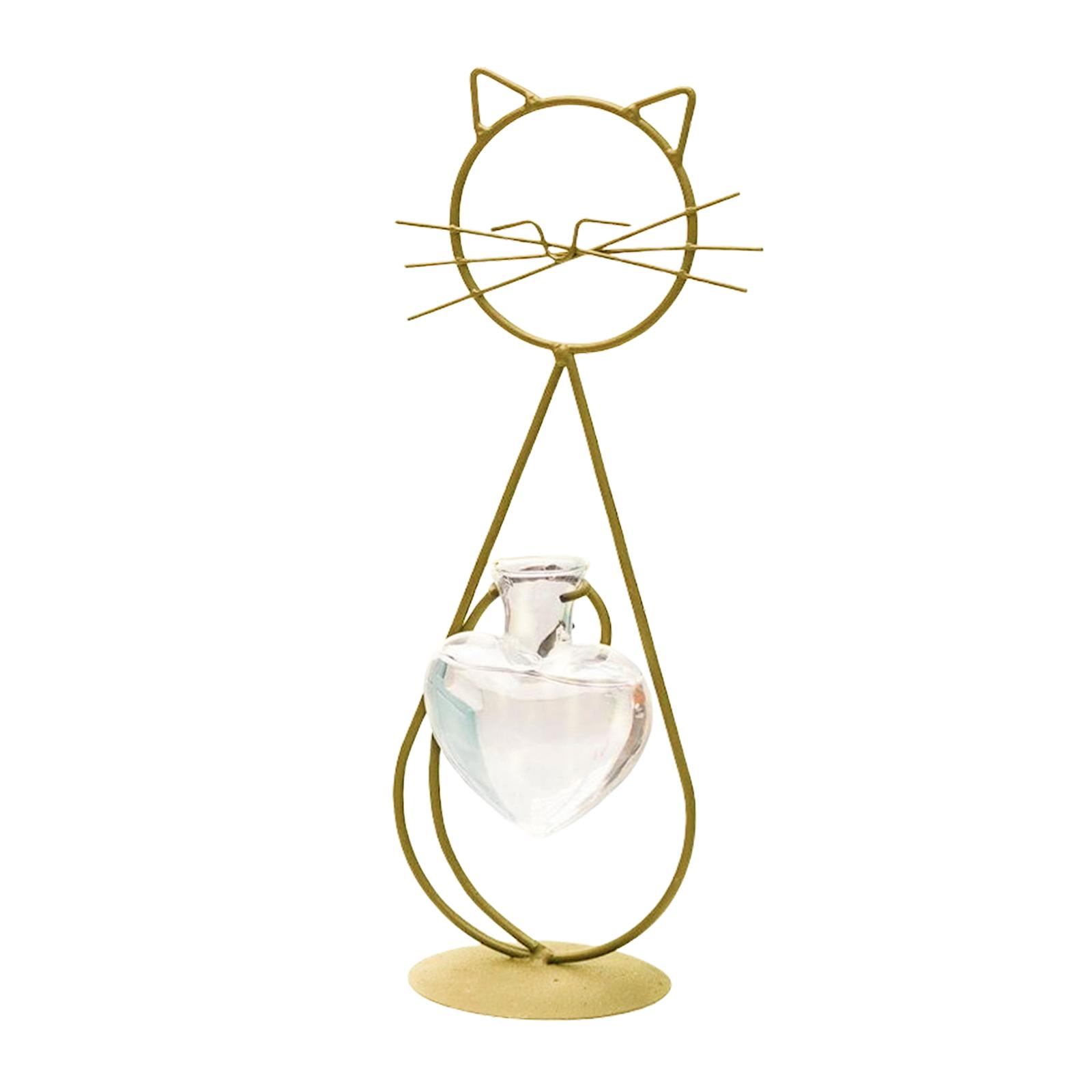 Magideal - Florero De Terrario Para Plantas De Gatos, Soporte De Metal, Estación De Propagación De Plantas, Decoración De Mesa De 4,7X11,2 Pulgadas Para Alféizar Dorado