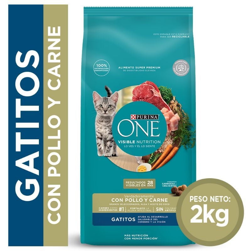 Alimento Seco Gatito Sabor Pollo Y Carne Bolsa 2 Kg Purina One