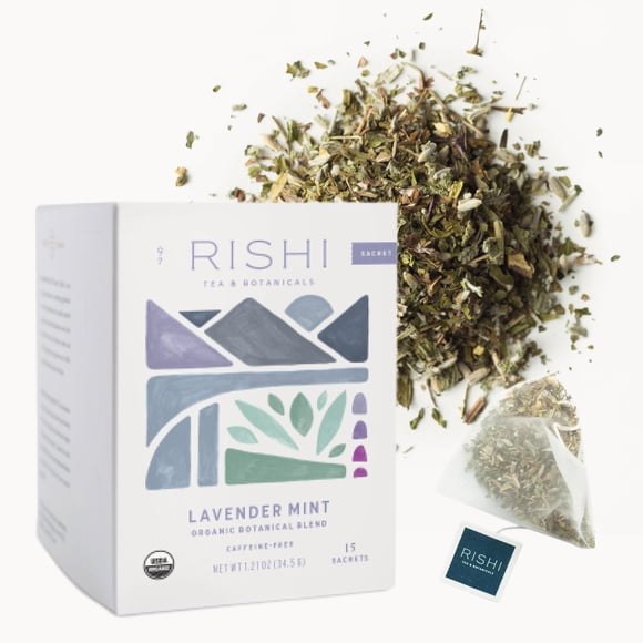 Té de hierbas, té rishi, lavanda, menta, orgánico, 15 bolsitas