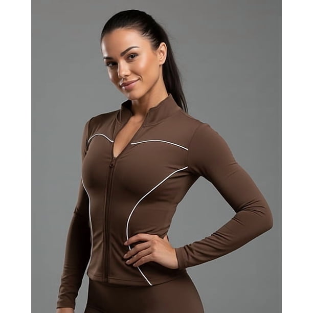 Chaqueta Deportiva Mujer Compresión Gym Fitness Entrenamiento con Líneas Blancas
