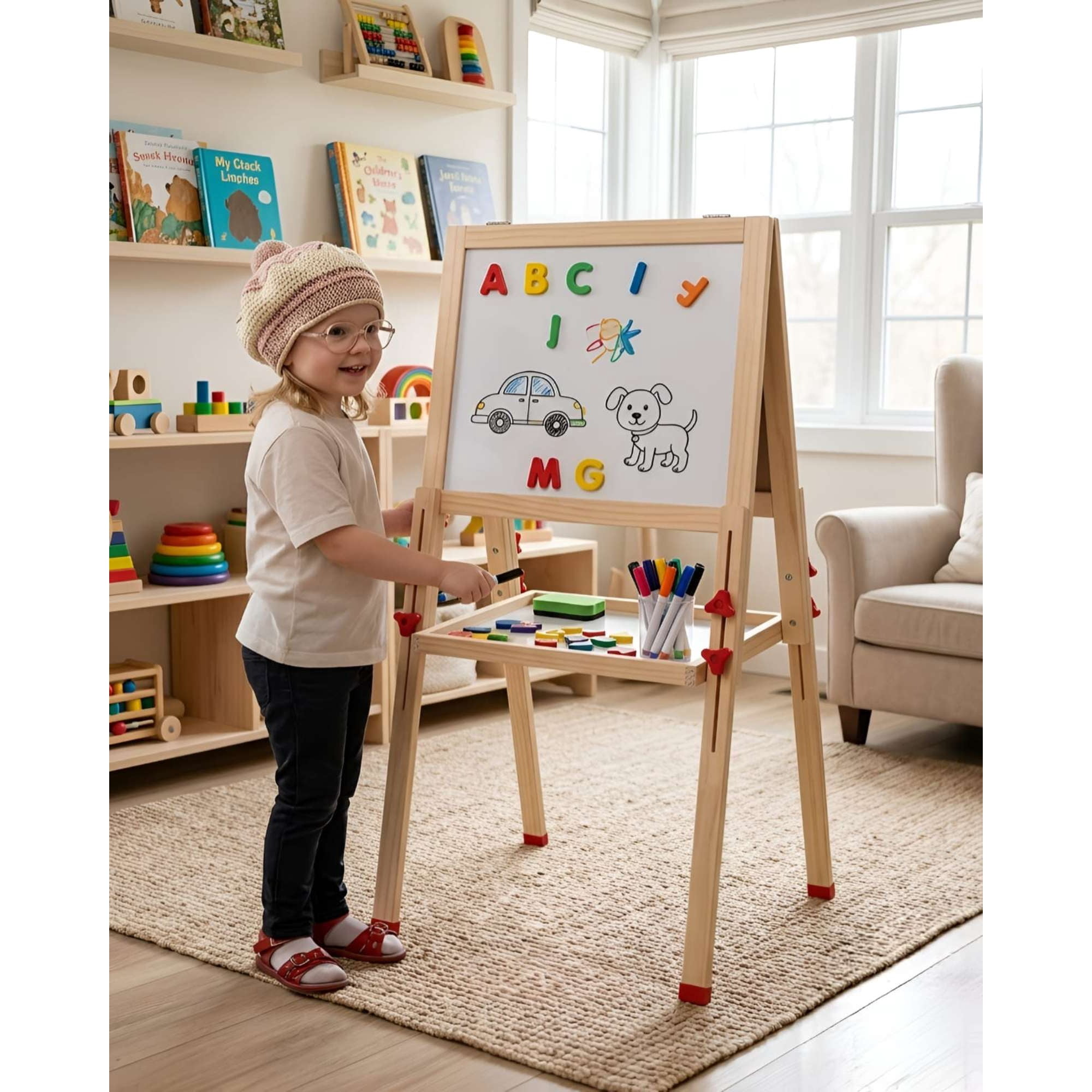 Myl Todo Hogar - Pizarra Magnética Infantil Doble Lado - Ajustable Y Didáctica
