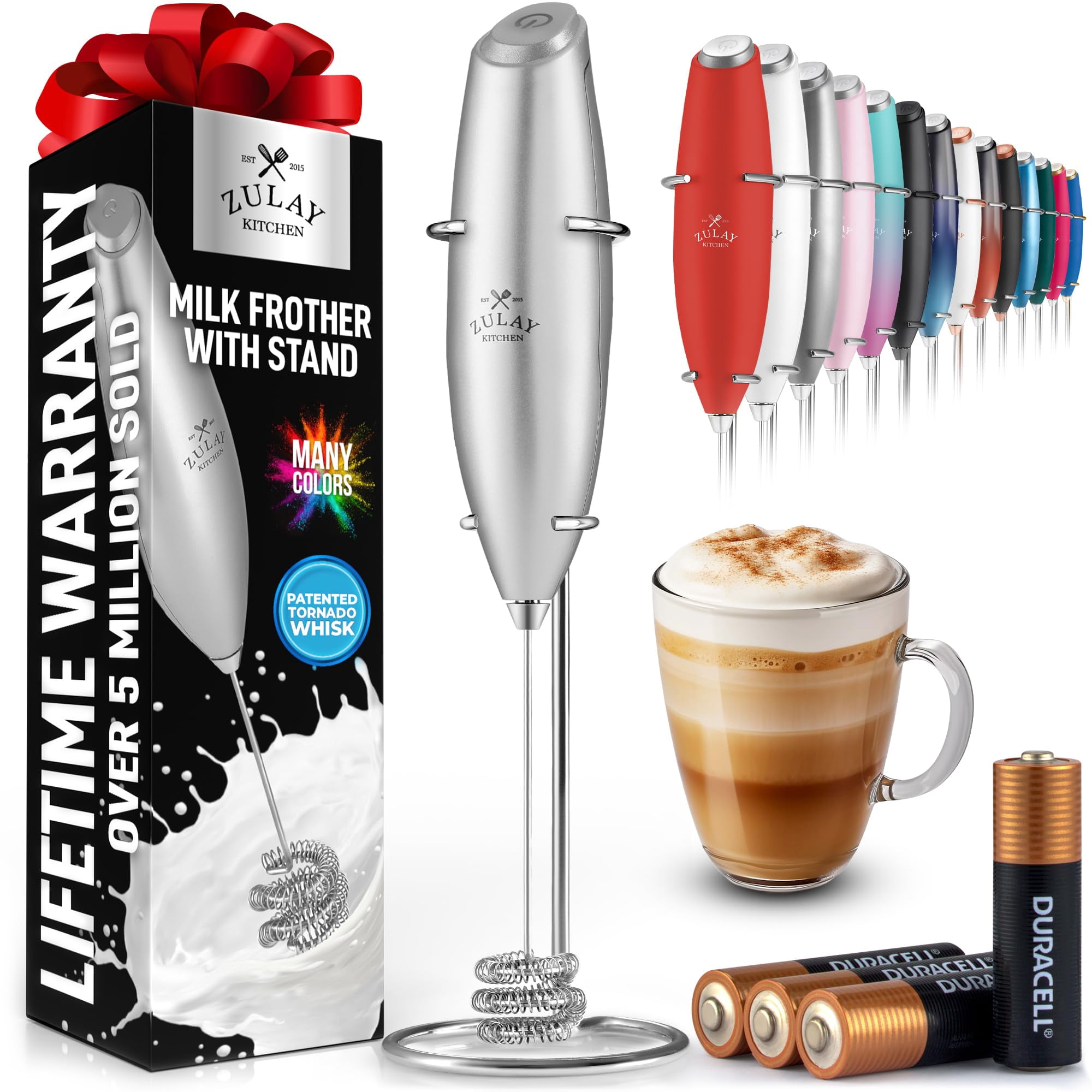 Batidor Milk Frother Zulay Kitchen Tornado Con Pilas Y Soporte