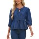 thumbnail image 4 of INSPIRE CHIC Blusas de Mezclilla para Mujer con Lazo al Frente, Mangas Abullonadas, Volante en el Bajo, Blusa Peplum, Camisas de Jean 2XL Azul Oscuro, 4 of 6