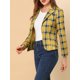 thumbnail image 5 of INSPIRE CHIC Traje de Maestra para Regreso a Clases de Mujer Blazer Ajustado Solapa de Muesca Estampado Chaqueta de Trabajo Abierta XL Amarillo-Cuadros, 5 of 8