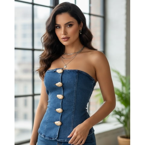 Flix Spa - Corset Moldeador Mujer Mezclilla Botones Dorados