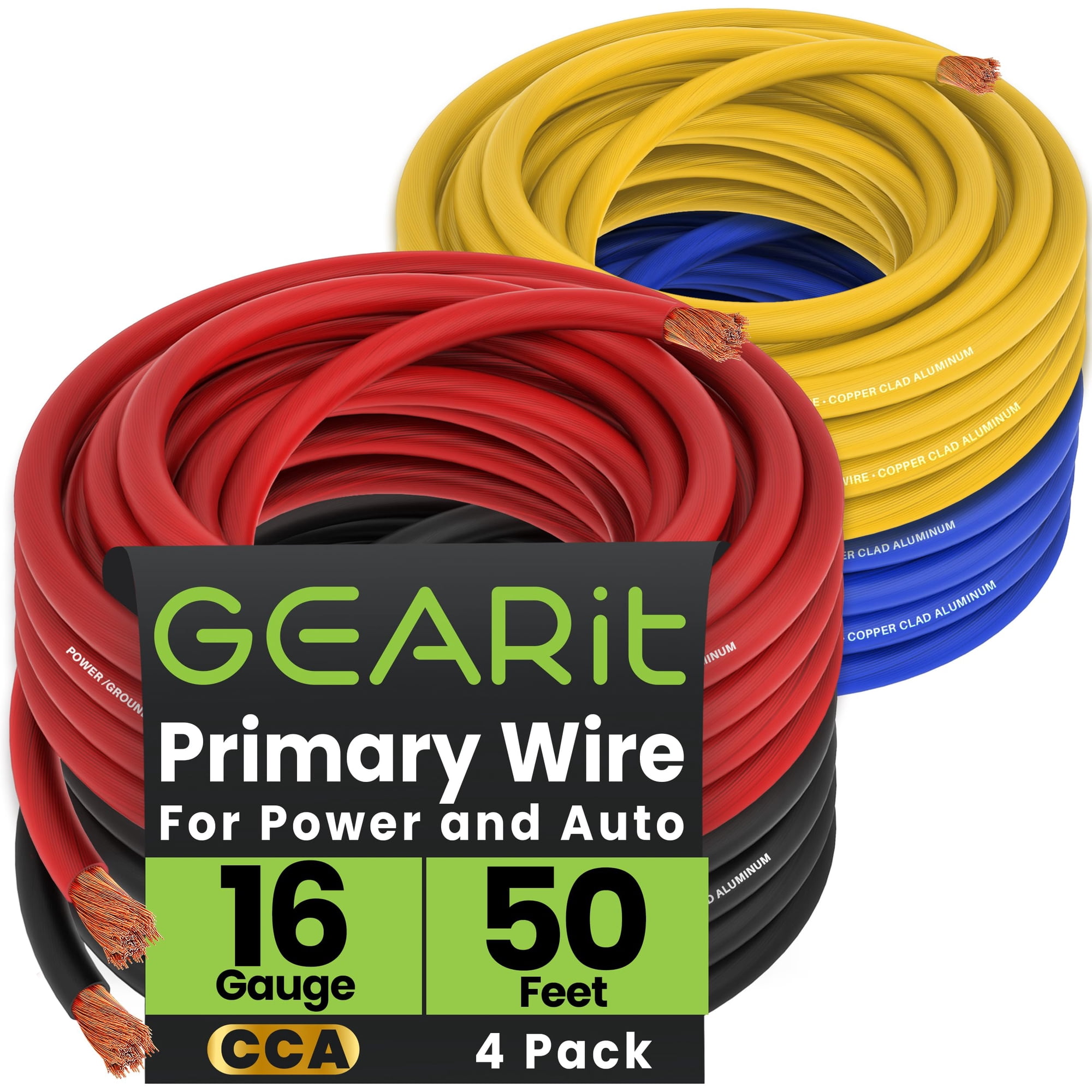 Kit De Cables Gearit Calibre 16 Cca 16 Awg, 50 Pies Cada Uno (200 Pies En Total)