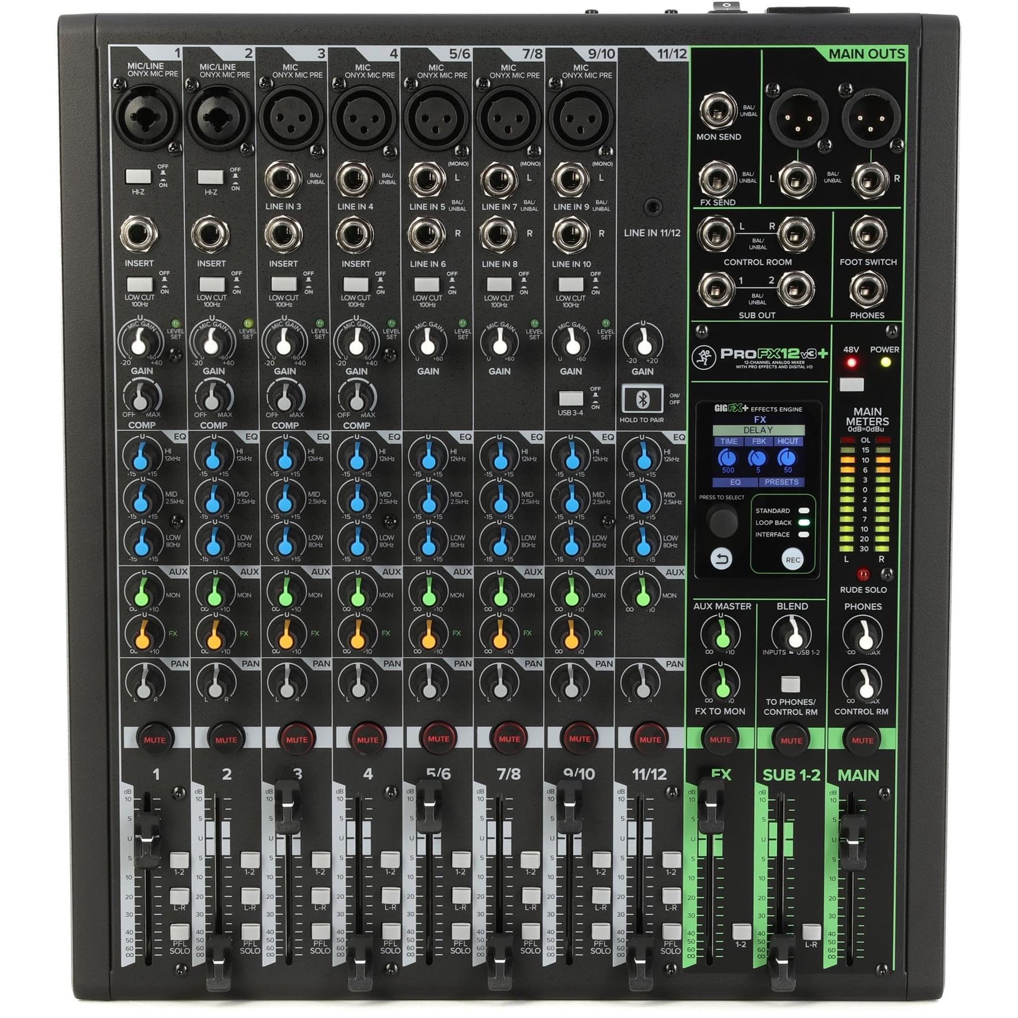 Mezclador Mackie Profx12v3+ De 12 Canales Con 7 Preamplificadores De Micrófono Usb-c
