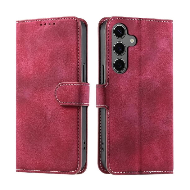 Funda Cartera para Samsung Galaxy S25 5G Tapa con Ranuras, Soporte y Correa Rojo