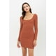 thumbnail image 1 of Vestido Básico de Canalé con Escote en U en la Parte Delantera y Trasera y Manga Larga., 1 of 5
