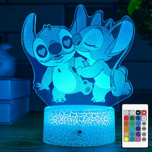 Luz nocturna NINE SQUARE EGOU Stitch con temporizador remoto, 7 colores