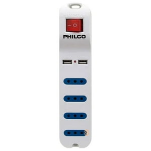 Alargador Eléctrico 4 Pos Y 2Usb 2500W Blanco Philco - Sc