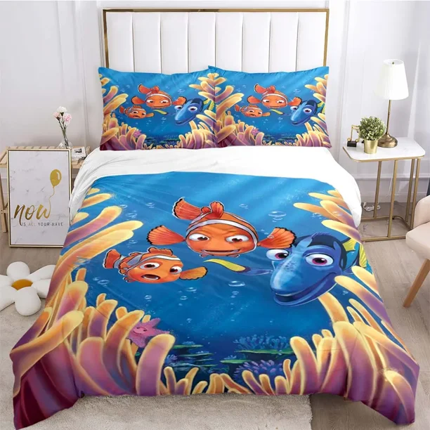 x2438 Bed SheetsFinding Nemo Pattern Quilt Cover With Pillowcases Microfiber Digital Printed Bedding Set Twin Full 3-Piece Bedding Set (1 Duvet Cover + 2 Pillow Shams) nj2438