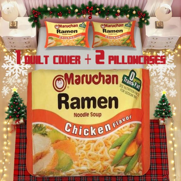 Nutritional Ramen Soft Printed Bedding Set Polyester Fabric Decorative & Warm Ideal for Bedroom or Guest Room