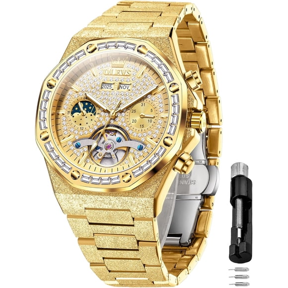 Reloj Automático OLEVS Hombre Oro Diamantes OLSG9805GGGG