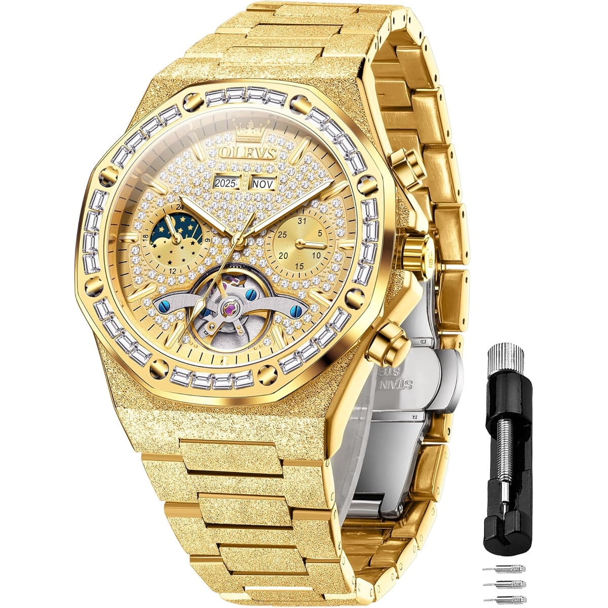 Reloj Automático Olevs Hombre Oro Diamantes Olsg9805gggg