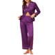 thumbnail image 2 of INSPIRE CHIC Conjunto de Pijama de Satén para Mujer Conjunto de Salón de Manga Larga con Ribete en Contraste y Pantalones de Cintura Elástica XS Púrpura, 2 of 6