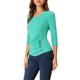 thumbnail image 4 of INSPIRE CHIC Blusa Fruncida con Botones Decorativos para Mujer Regreso a Clases Cuello en V Manga 3/4 Top de Punto Sólido Verde Menta L, 4 of 6