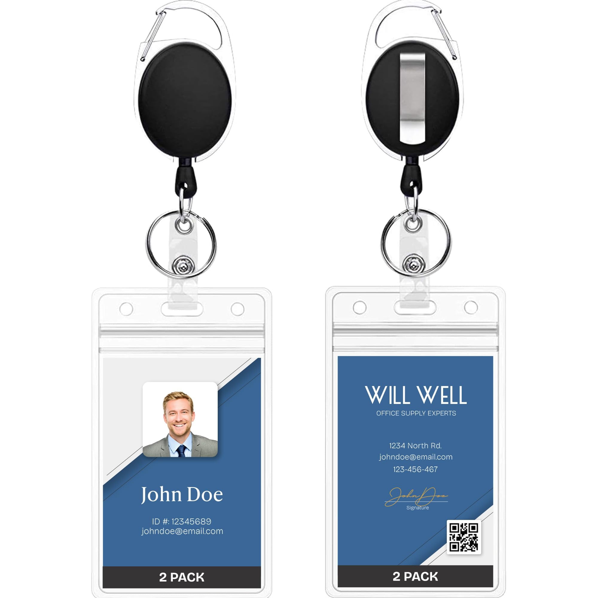 Soporte Retráctil Para Tarjetas De Identificación Will Well, Paquete De 2 Unidades, Negro