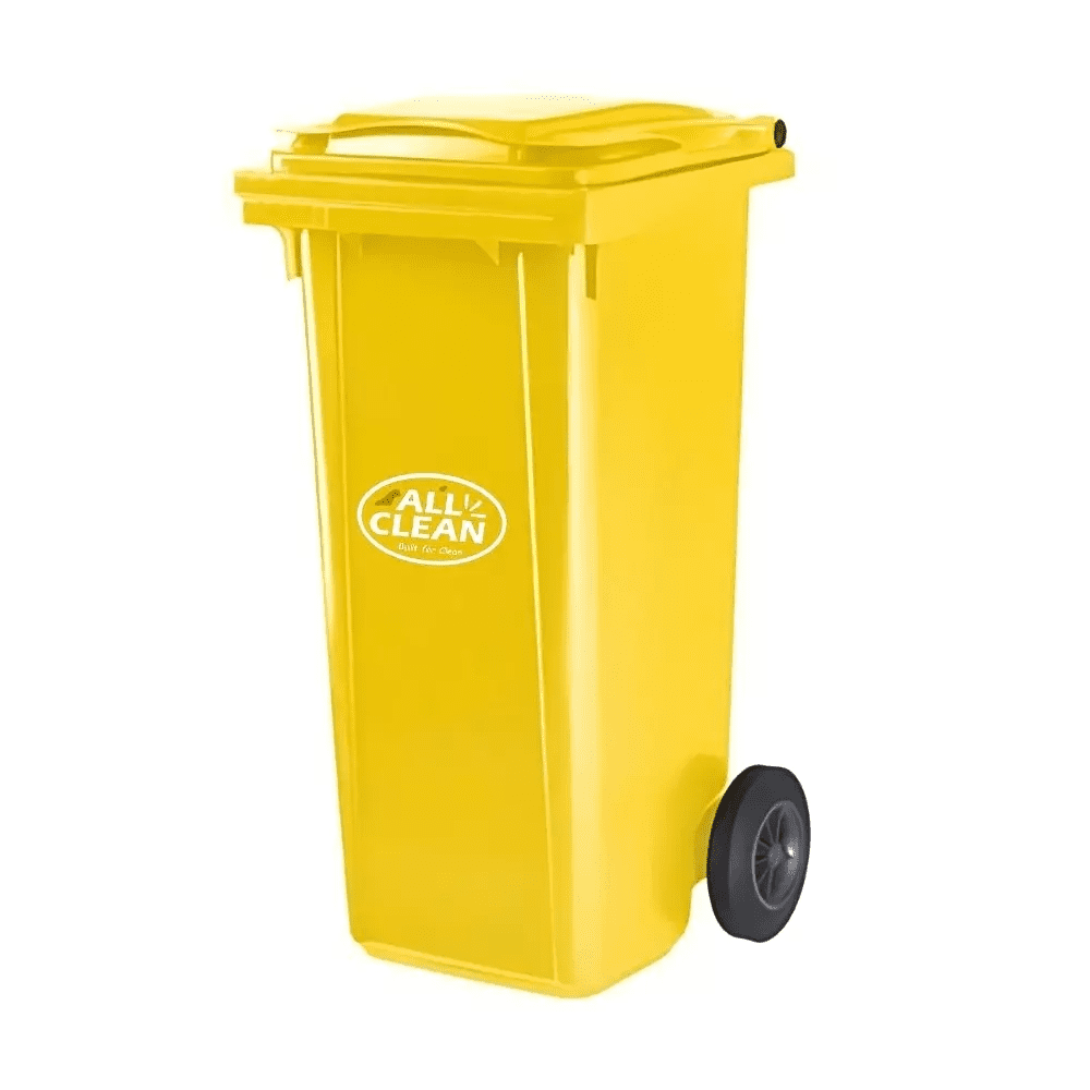 All Clean - Basurero Contenedor 120 Litros Amarillo Con Ruedas
