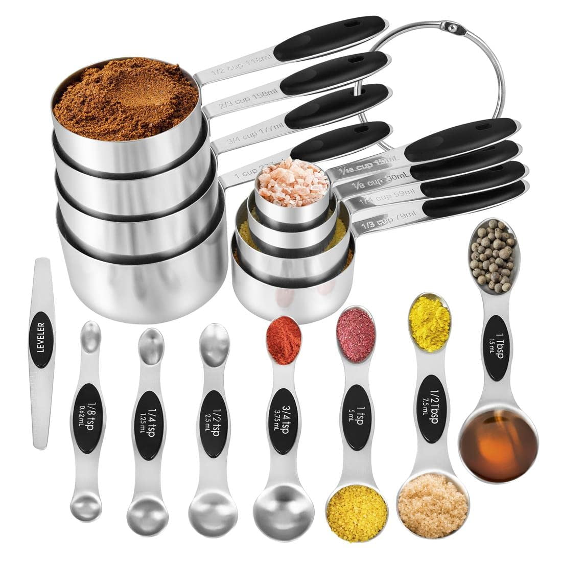 Juego De Tazas Medidoras Y Cucharas Medidoras Magnéticas Kelofko, 16 Piezas