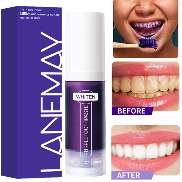 V34 Purple Teeth Whitening Toothpaste Remove Plaque Stains Cleaning Oral Hygiene Dental Tools Fresh Breath Beauty Health Care