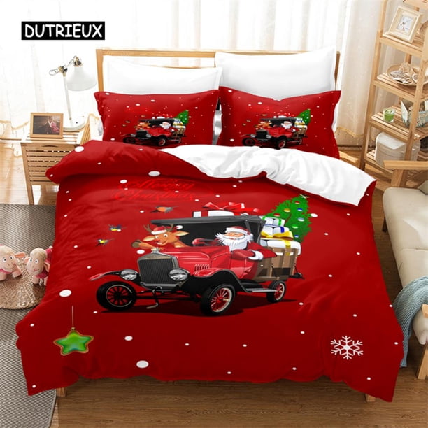 Red Christmas Bedding Set Duvet Cover Set Bedding Digital Printing Bed Linen Queen Size Bedding Set Fashion Design 3-Piece Bedding Set (1 Duvet Cover + 2 Pillow Shams) Bed Sheets