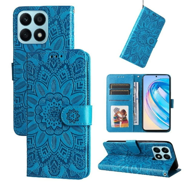 Funda tipo cartera FOXDOCK para Honor X8A , diseño girasol en relieve, cuero PU, cierre magnético, soporte y tarjetero