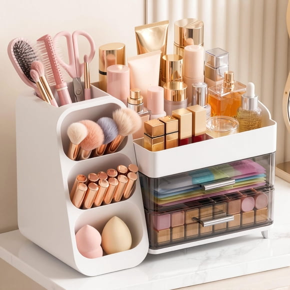 Organizador de maquillaje Asdbko de gran capacidad con soporte para brochas de maquillaje