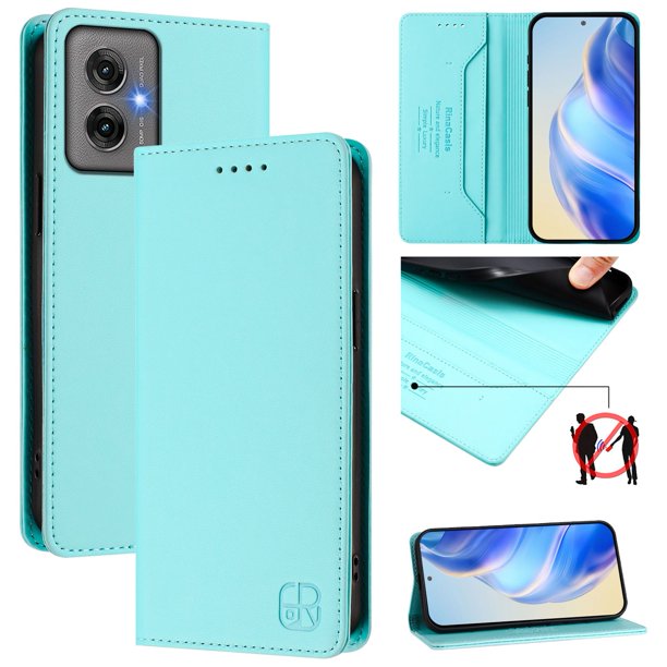 Funda Billetera con Soporte para Motorola Moto G55 5G Bloqueo RFID Plegable Verde menta