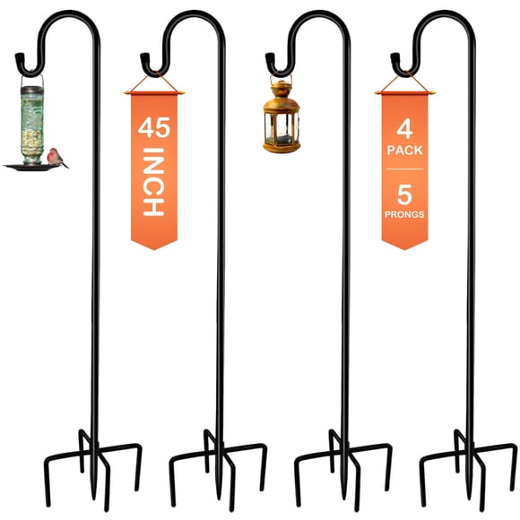 Ganchos de pastor para jardín Ottsuls de 114 cm, acero, paquete de 4, negro