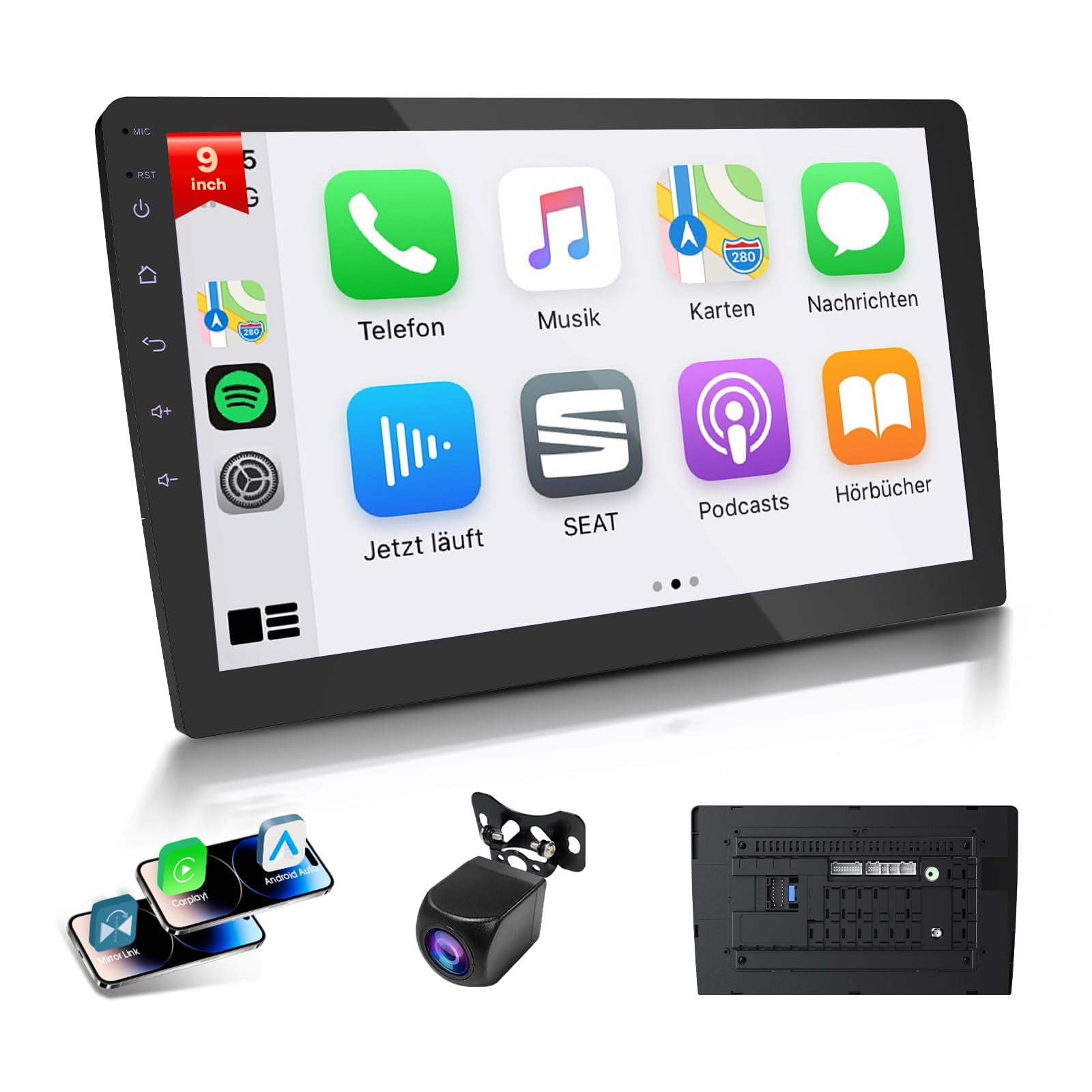 Haudio - Audio Estéreo Para Coche De 9 Pulgadas, Doble Din, Inalámbrico Carplay/android