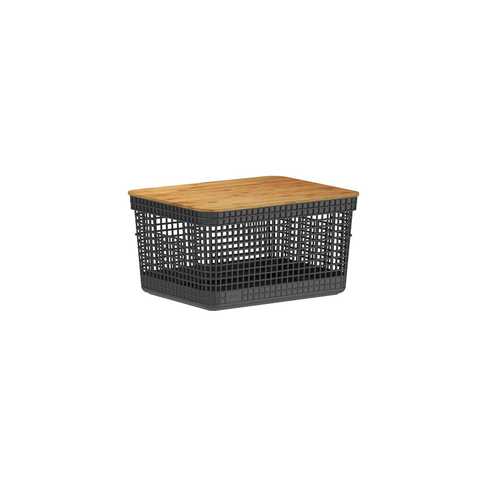 Ou - Cesta Grid Con Tapa De Bambú 8 L Negro