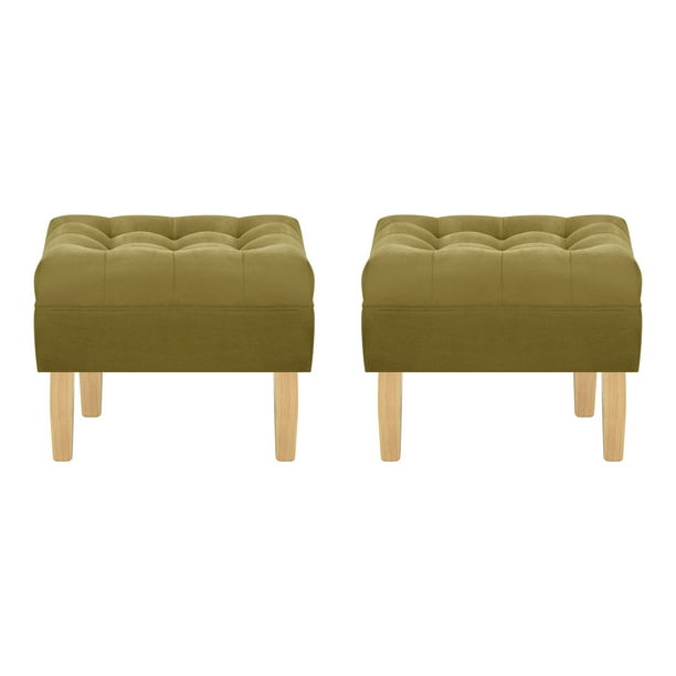 Set Pouf Wood 1c Felpa 05 Verde Musgo