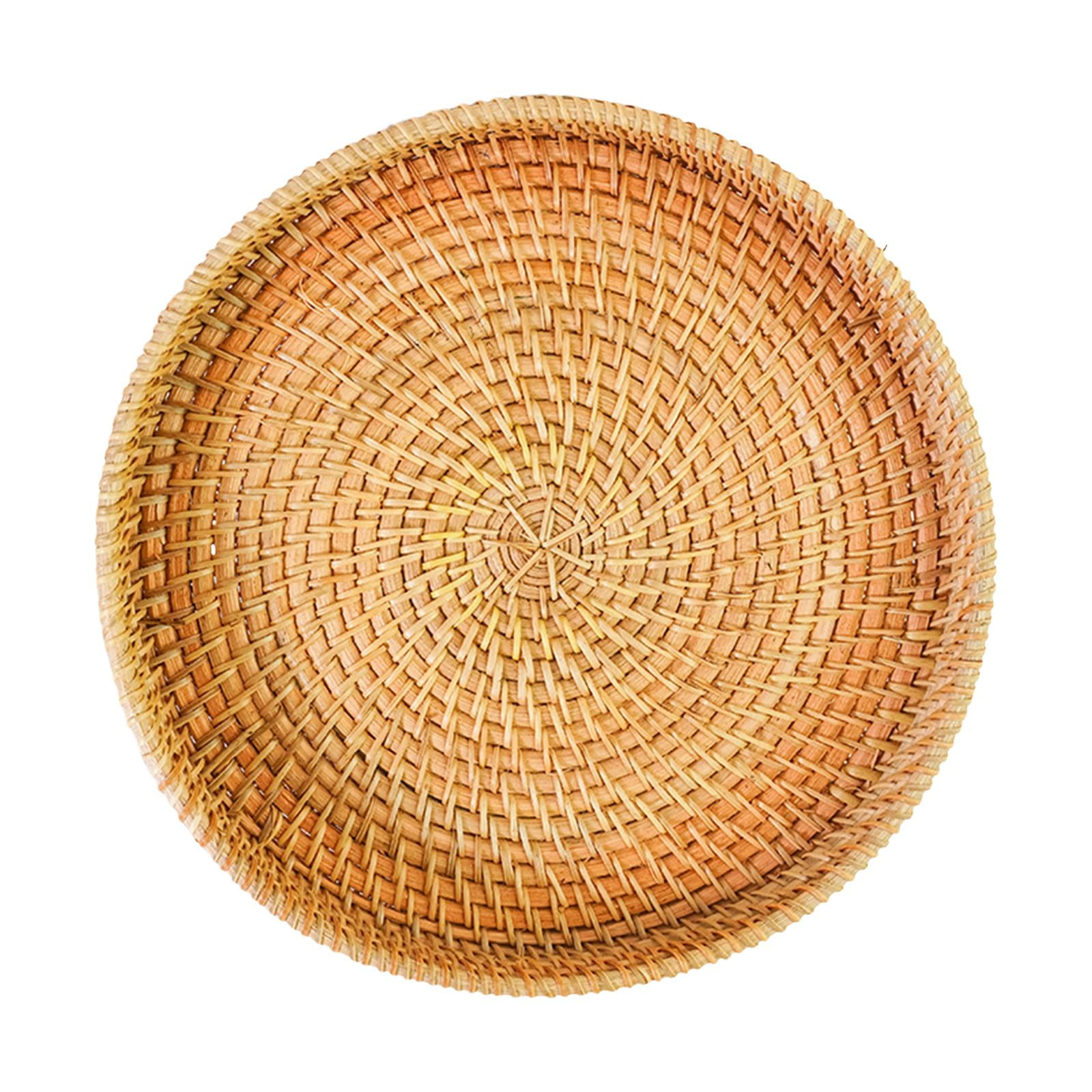 Magideal - Bandeja Redonda De Ratán Para Servir, Plato De Mimbre, Plato Para Pasteles, Cesta Tejida A Mano, Organizador Para Bebidas, Pan, Fruta, Decoración Del , 22cmx3cm